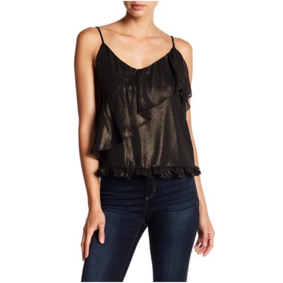 RO&DE Black & Gold Ruffled Top - Picture 1 of 6